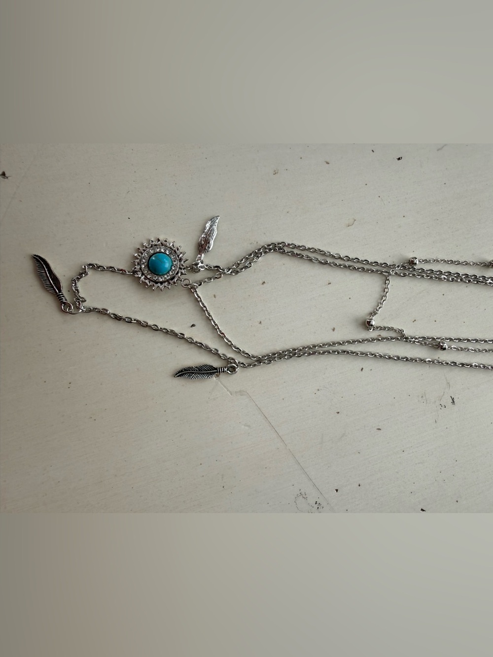 Silver-Tone Sunburst Pendant Necklace with Turquoise Accent